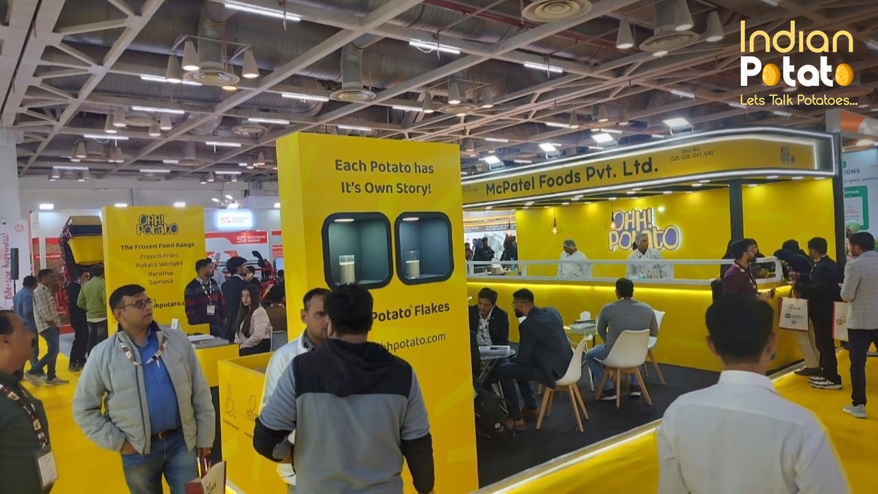 Global Potato Summit 2026 exhibitors: a busy exhibition hall at Global Potato Summit 2025, with visitors at the potato company stalls