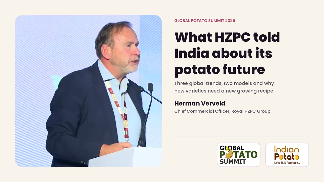 Herman Verveld of Royal HZPC Group speaking on India's future role in potatoes at Global Potato Summit 2025